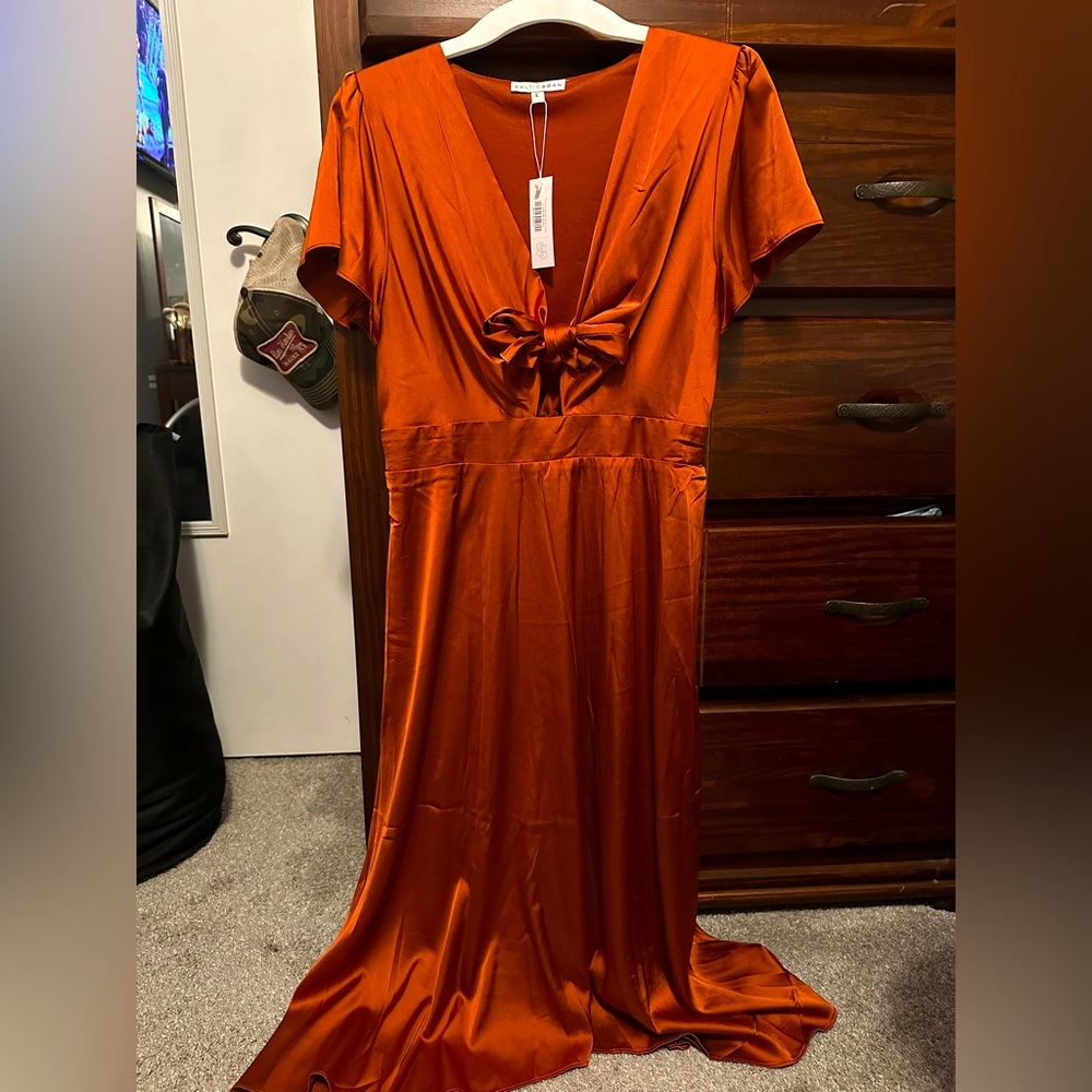 Baltic Born, satin midi dress, rust, large